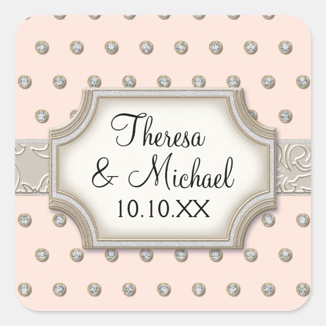 Sticker Carré Pointes de bijoux Art Déco Champagne Frame Argent (Devant)