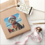Sticker Carré Pointeur à poils durs Griffon Dog Christmas Beach<br><div class="desc">Apportez la chaleur des vacances à la plage avec ce charmant design d'inspiration vintage avec un chien festif assis sur une plage sereine. Avec une touche de vacances classique aux tons nostalgiques et aux ambiances côtières, cette oeuvre capture la magie de Noël au bord de la mer. Parfait pour répandre...</div>
