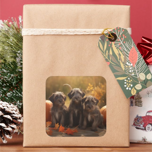 Sticker Carré Pointeur à poils durs Griffon Puppy Automne (vacances)