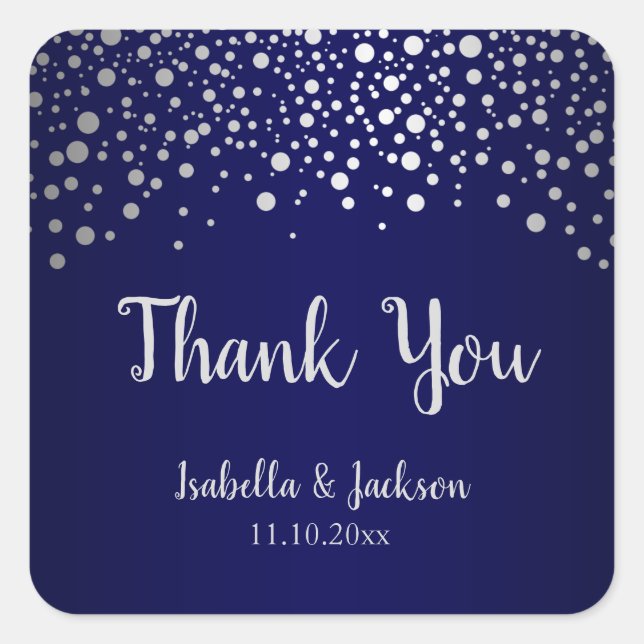 Sticker Carré Points Confetti bleu marine et argent - Carré (Devant)