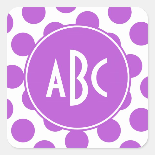Sticker Carré Points de polka orchidée moyenne avec monogramme (Devant)
