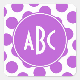 Sticker Carré Points de polka orchidée moyenne avec monogramme