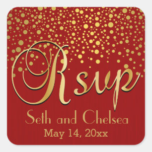 Sticker Carré Points d'or RSVP et rouge   Personnaliser