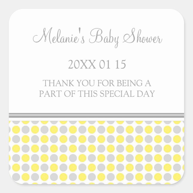 Sticker Carré Points gris Jaune Baby shower Favoriser les autoco (Devant)