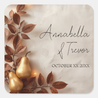 Sticker Carré Poires dorées & Feuilles d'olive Automne Nom perso