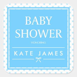 Sticker Carré Pois de Baby shower bleu et ruban