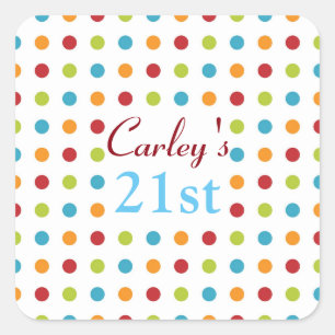 Sticker Carré Pois multicolores Personnalisé 21e anniversaire