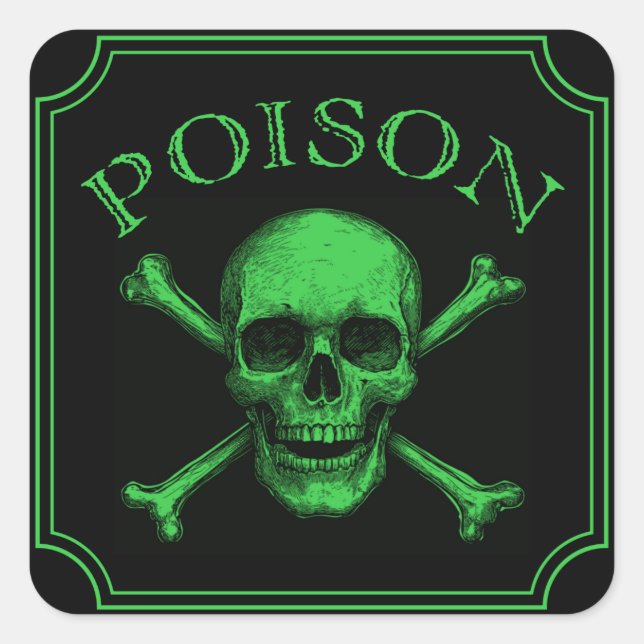 Sticker Carré Poison Crâne et os croisés Halloween Design Imprim (Devant)