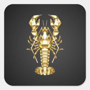 Sticker Carré Poisson à langouste polygonale dorée sur noir