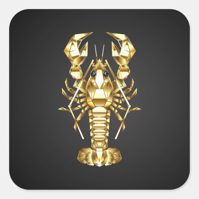 Sticker Carré Poisson à langouste polygonale dorée sur noir (Devant)