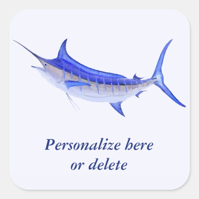 Sticker Carré Poisson bleu marlin artisanal personnalisé (blanc) (Devant)