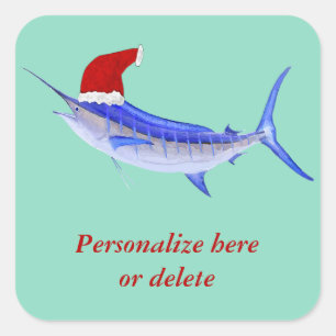 Sticker Carré Poisson bleu marlin personnalisé Père Noël