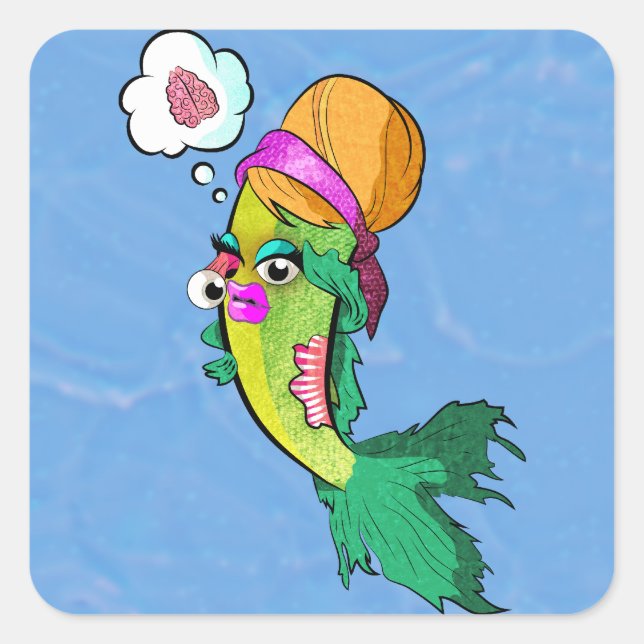 Sticker Carré Poisson-dame Zombie (Devant)