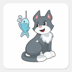 Sticker Carré Poisson de chat