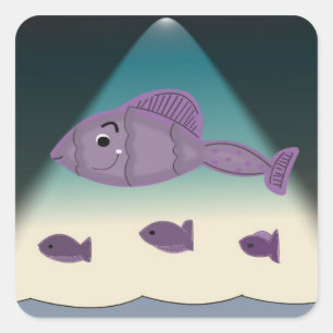 Sticker Carré Poisson Dessin Animé