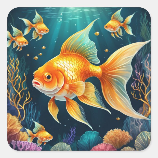 Sticker Carré Poisson d'or sous-marin (Devant)