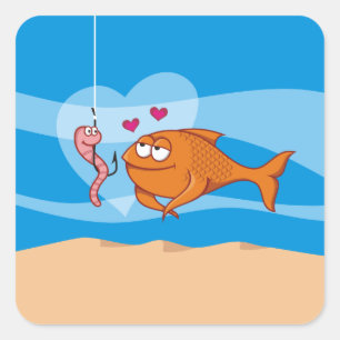 Sticker Carré Poisson et appât en amour