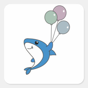 Sticker Carré Poisson Hai Mouches Avec Ballons Animaux Sucrés Re