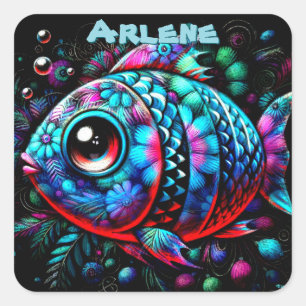 Sticker Carré Poisson Nautique Personnalisé aux Grands Yeux Fant