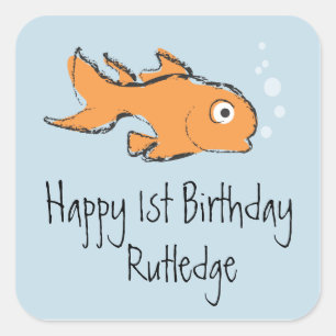 Sticker Carré Poisson Or mignon