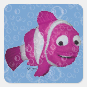 Sticker Carré Poisson rose rayé