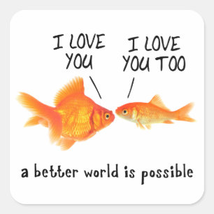 Sticker Carré Poisson rouge amoureux Je t'aime