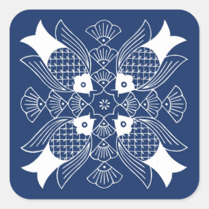 Sticker Carré Poisson sous-marin avec Arrière - plan bleu