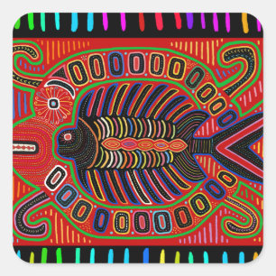 Sticker Carré Poisson volant Mola indien Cuna