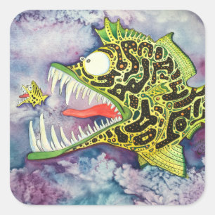 Sticker Carré Poissons "d'Ed électrique" avec l'attitude