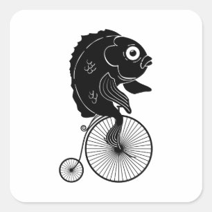 Sticker Carré Poissons montant un vélo