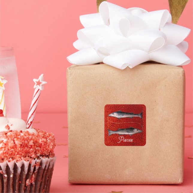 Sticker Carré Poissons signe Zodiaque Poisson fête d'anniversair (Fête)