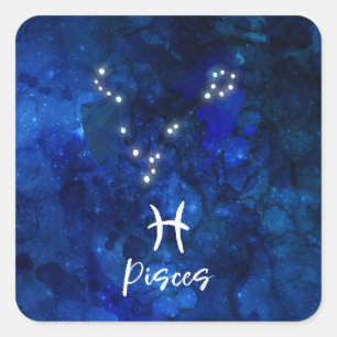 Sticker Carré Poissons Zodiac Constellation Bleu Galaxie Céleste