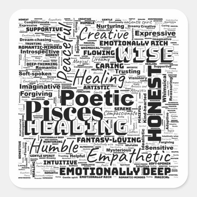 Sticker Carré Poissons Zodiac Word Cloud Inspiration (Devant)