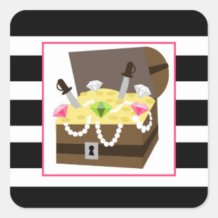 Sticker Carré Poitrine Au Trésor Avec Bijoux Roses