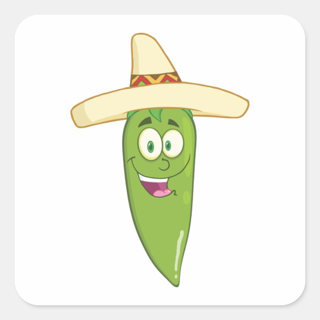 Sticker Carré Poivre au chili vert souriant (Devant)
