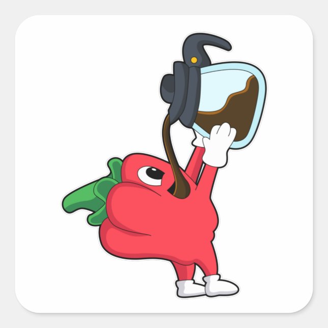 Sticker Carré Poivre avec pot de café (Devant)