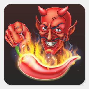 Sticker Carré Poivre chaud flamboyant et diable pointeur