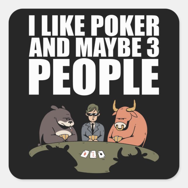 Sticker Carré Poker - J'Aime Poker Et Peut-Être 3 Personnes (Devant)