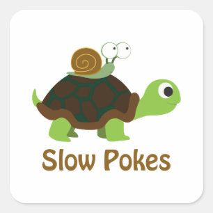 Sticker Carré Pokes lents Cute Turtle et Snail