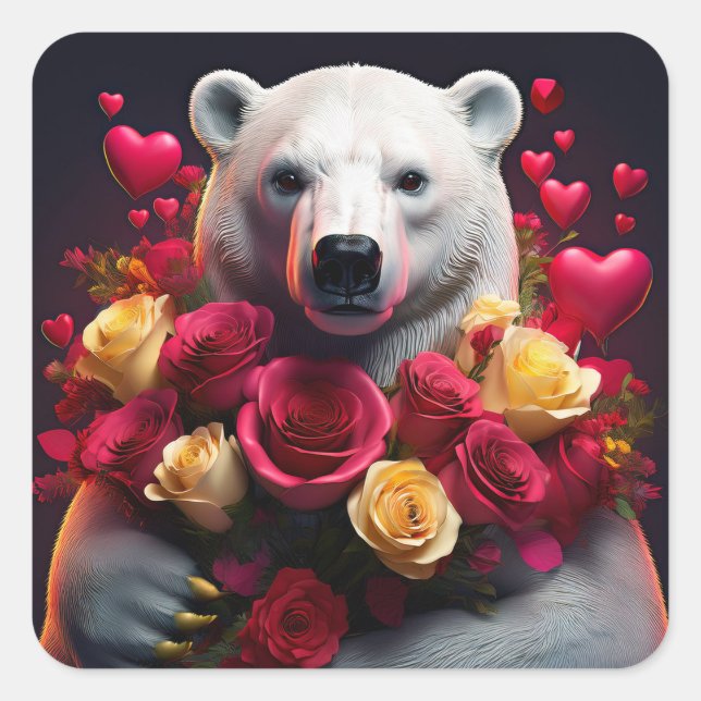 Sticker Carré Polar Bear Wants You To Be His Valentine (Devant)