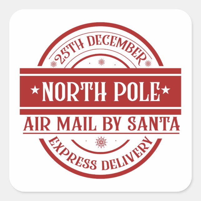 Sticker Carré Pôle Nord courrier aérien par Père Noël (Devant)