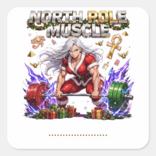 Sticker Carré Pôle Nord Muscle Mme Claus - Gym de Noël Féminin