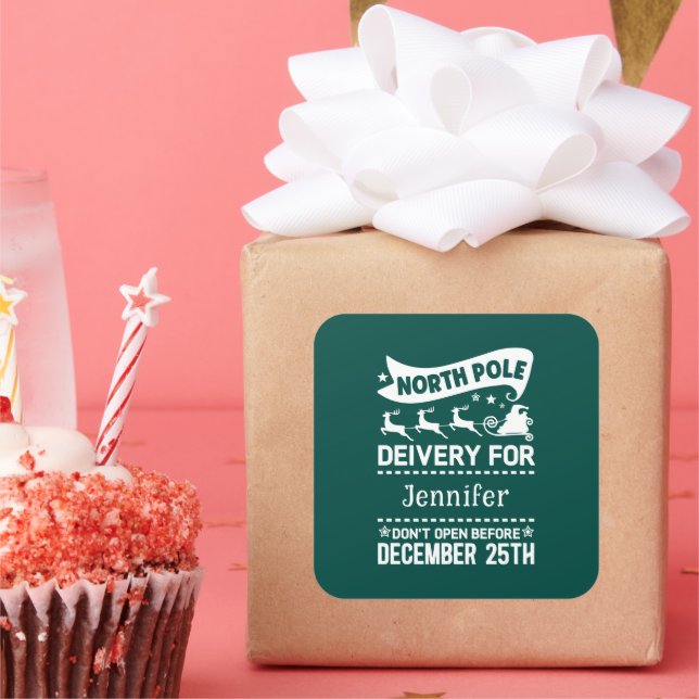 Sticker Carré Pôle Nord VERT & Blanc PÈRE NOËL Nom de livraison (Fête)