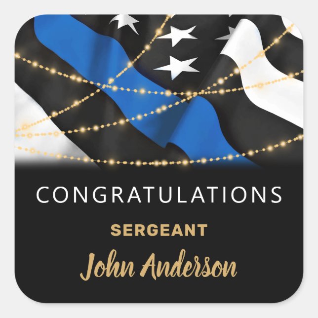 Sticker Carré Policier Party Blue Gold Félicitations (Devant)