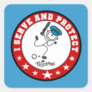 Sticker Carré Policier qui sert et protège