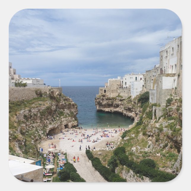 Sticker Carré Polignano a Mare ville plage dans Pouilles autocol (Devant)