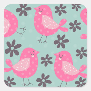 Sticker Carré Polka Dot Birds and Flowers