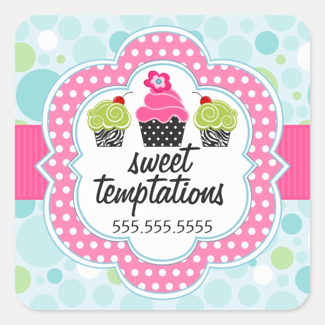 Sticker Carré Polka Dot Crazy Cupcake Boulangerie Couvercles (Devant)