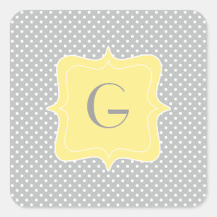 Sticker Carré Polka Dot Grey et Monogramme jaune