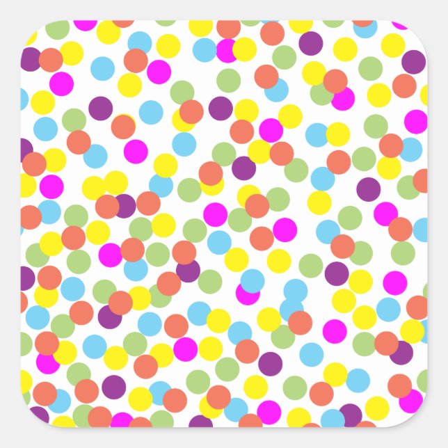 Sticker Carré Polka-Dots colorés sur blanc (Devant)
